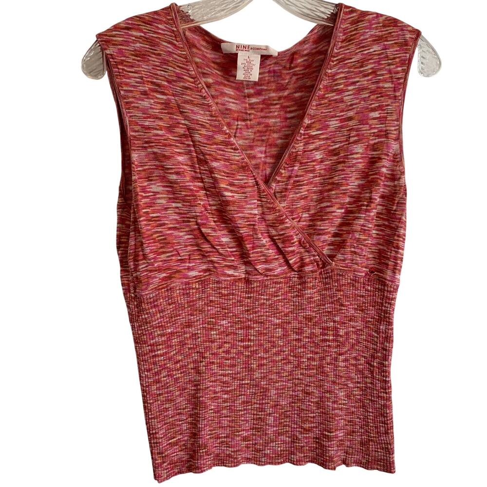 Nine & Co Women Large Silk Pink V Neck Surplice Front Tank Top Sleeveless Blouse